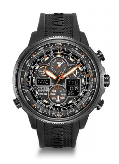 CITIZEN NAVIHAWK AT BLACK POLY BLACK BEZEL WATCH